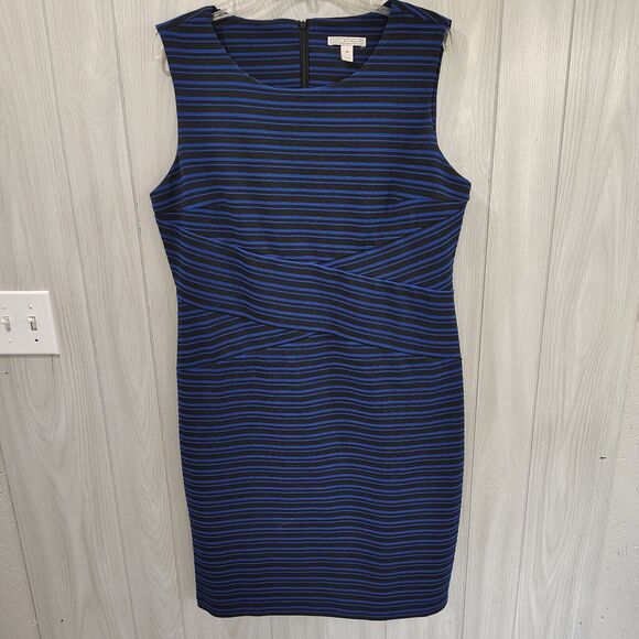 Dana Buchman Blue And Black Striped Sleeveless Sheath Dress Size 16 - Picture 1 of 11